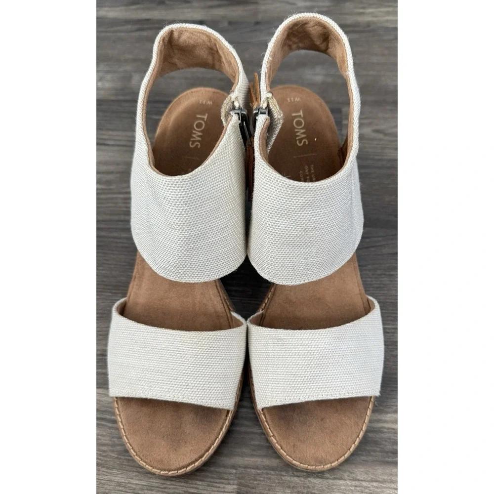 Toms Sandal Womens 11 Natural Majorca Cut Out Block Heels Old Money Clean Girl‎
